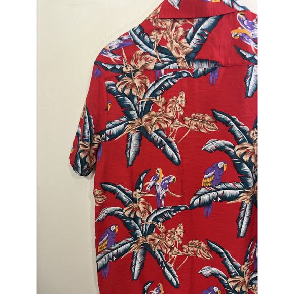 90s Retro Vacation Camp Shirt L Resort Tropical Preppy Beach Parrot Palm Art - Picture 8 of 12